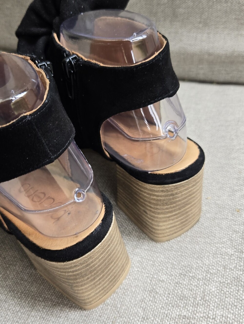 Bueno Ellie Black Suede Open-Toe Block Heel Sandals Bow Accent - Picture 8 of 11